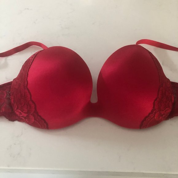 La Senza Body Kiss Plunge Push-Up Bra w Lace Accents + Foam Cups Red Sz 36C NWOT - Picture 6 of 13